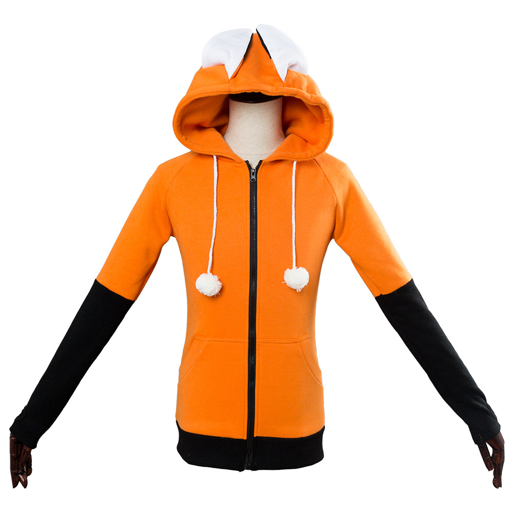 Unisex Anime Fox Rabbit Ears Cosplay Hoodie Zipper Jacket Sweatshirt Long Sleeve Orange Colorblock Sweatshirt - INSWEAR