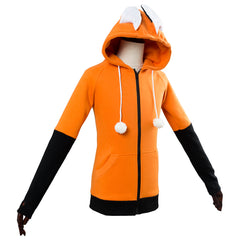 Unisex Anime Fox Rabbit Ears Cosplay Hoodie Zipper Jacket Sweatshirt Long Sleeve Orange Colorblock Sweatshirt - INSWEAR
