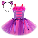 Cheshire Cat Cosplay Costume Kids Girls TuTu Dress Headband Outfits Halloween Carnival Party Suit