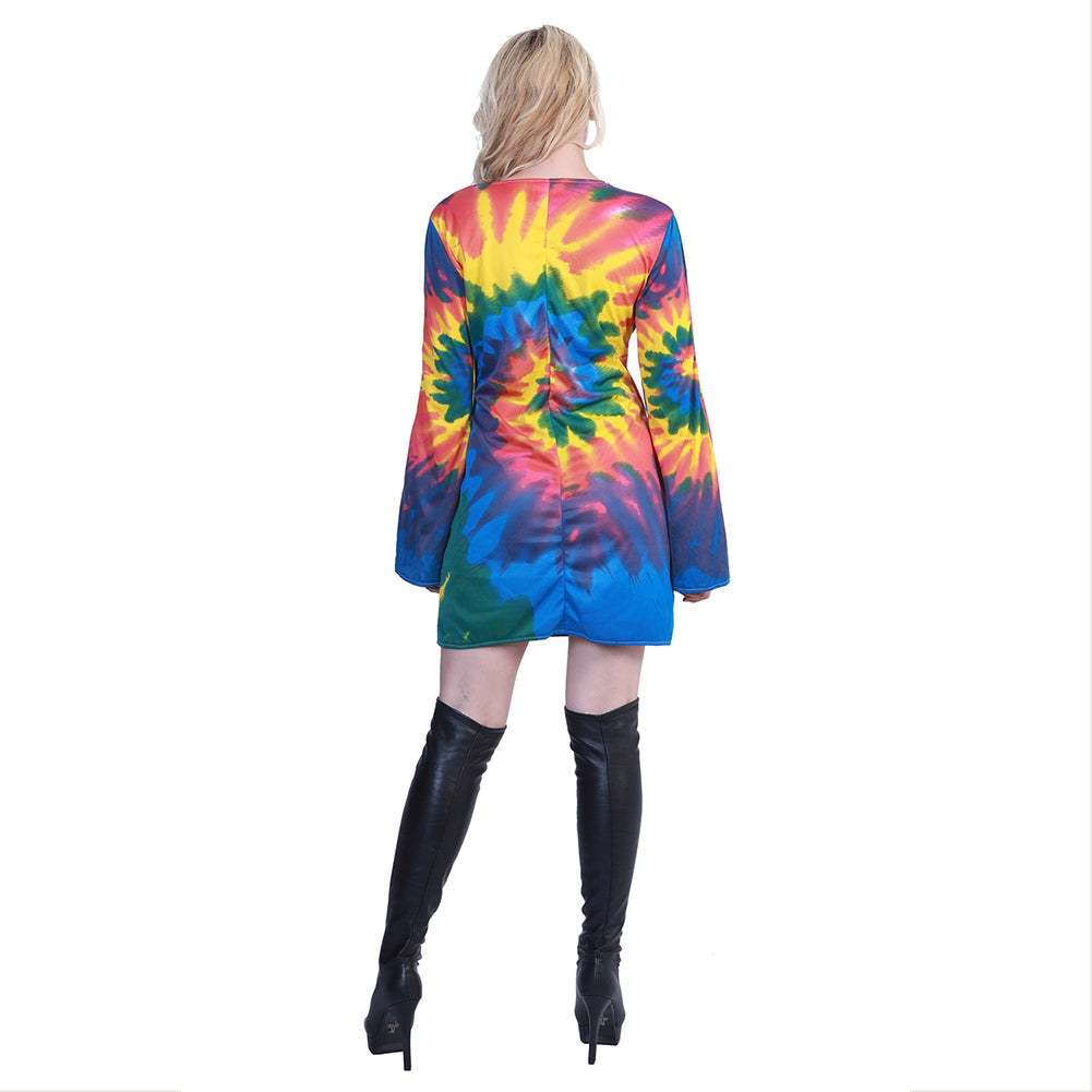 Womens Shimmy Hippie Costume 60s 70s Flower Power Halloween Dress Up Outfit - INSWEAR