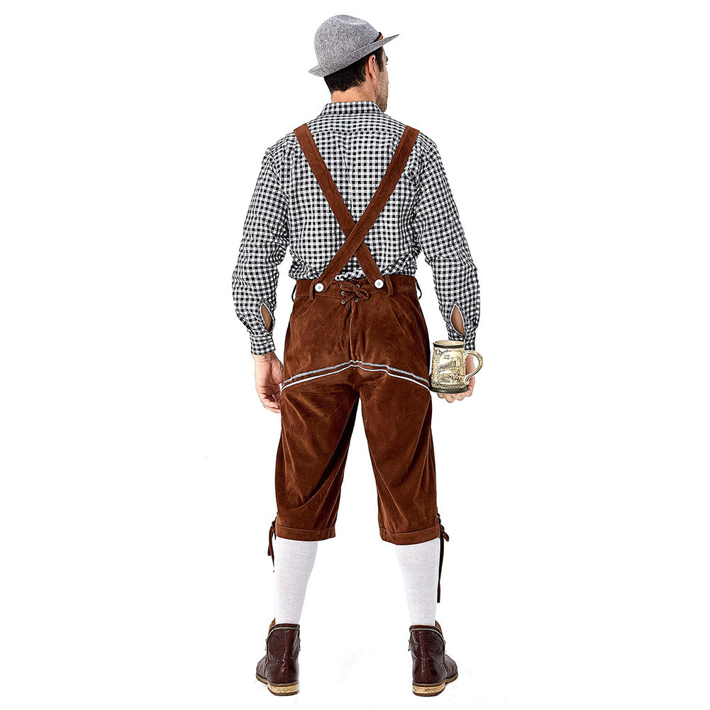 Men’s German Bavarian Oktoberfest Costume Set for Halloween Dress Up Party and Beer Festival Brown - INSWEAR
