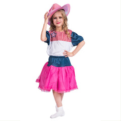 Halloween Girls Wild West Party Pink and Blue Cowgirl Costume Deluxe Costume Outfit - INSWEAR