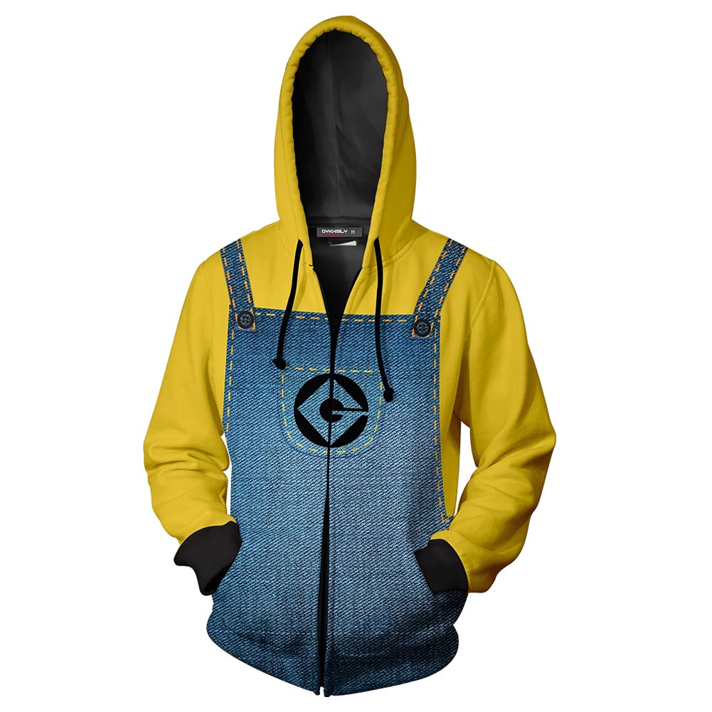 Unisex Minions Hoodies Movie Cosplay Zip Up 3D Print Jacket Sweatshirt - INSWEAR
