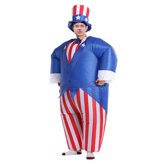 Inflatable Uncle Sam Cosplay Costume Halloween Costumes For Men Stripe Jumpsuit with Hat - INSWEAR