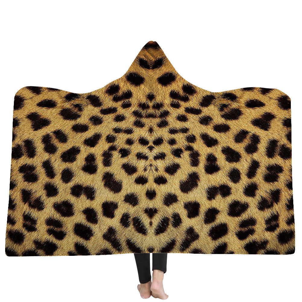 Hooded Throw Wrap Ultra Soft Coral Plush Animal Prints Leisure Wearable Warm Cozy Blanket - INSWEAR
