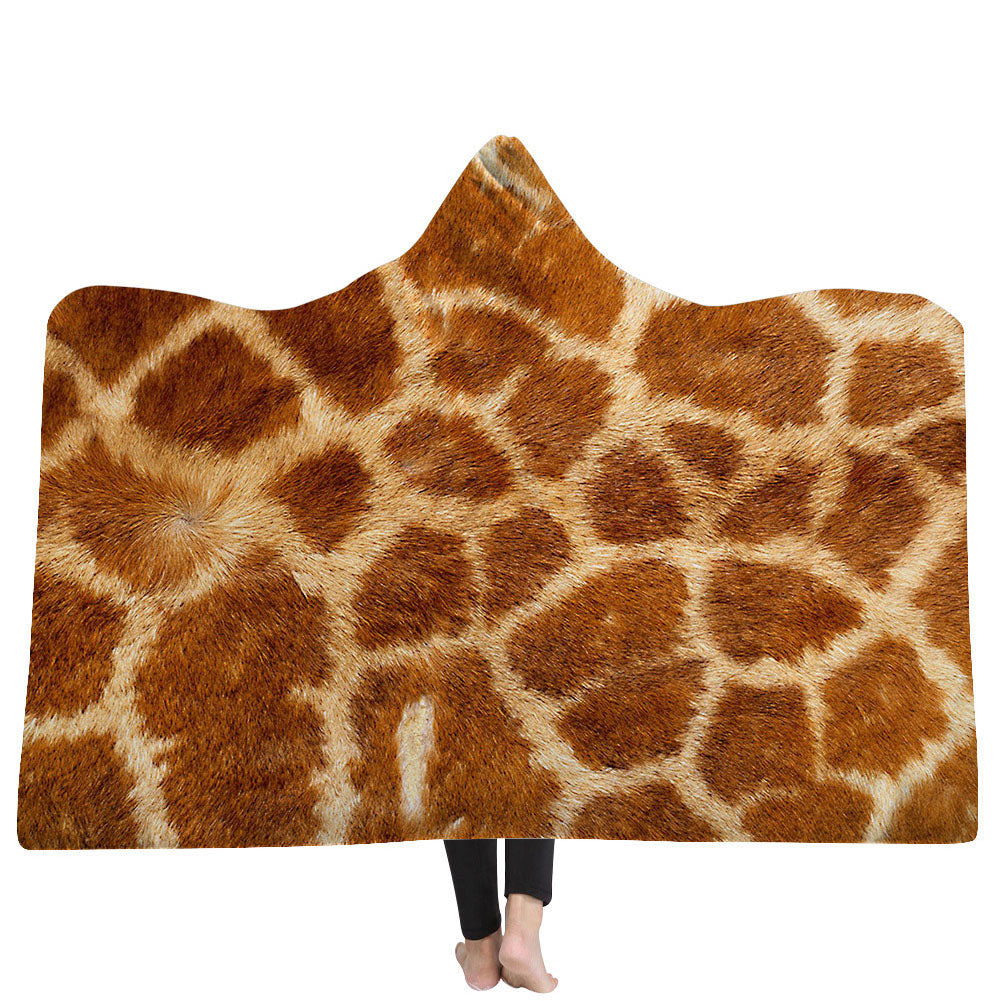 Hooded Throw Wrap Ultra Soft Coral Plush Animal Prints Leisure Wearable Warm Cozy Blanket - INSWEAR