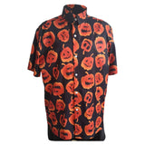 Men Halloween Party Shirt Pumpkin Print Short Sleeve Turn Down Neck Button Shirt Blouse Casual Shirts Tops - INSWEAR