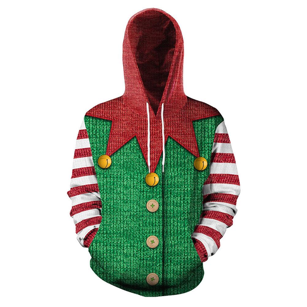 Unisex Christmas Hoodies Christmas Elf Pullover 3D Print Cosplay Jacket Sweatshirt - INSWEAR