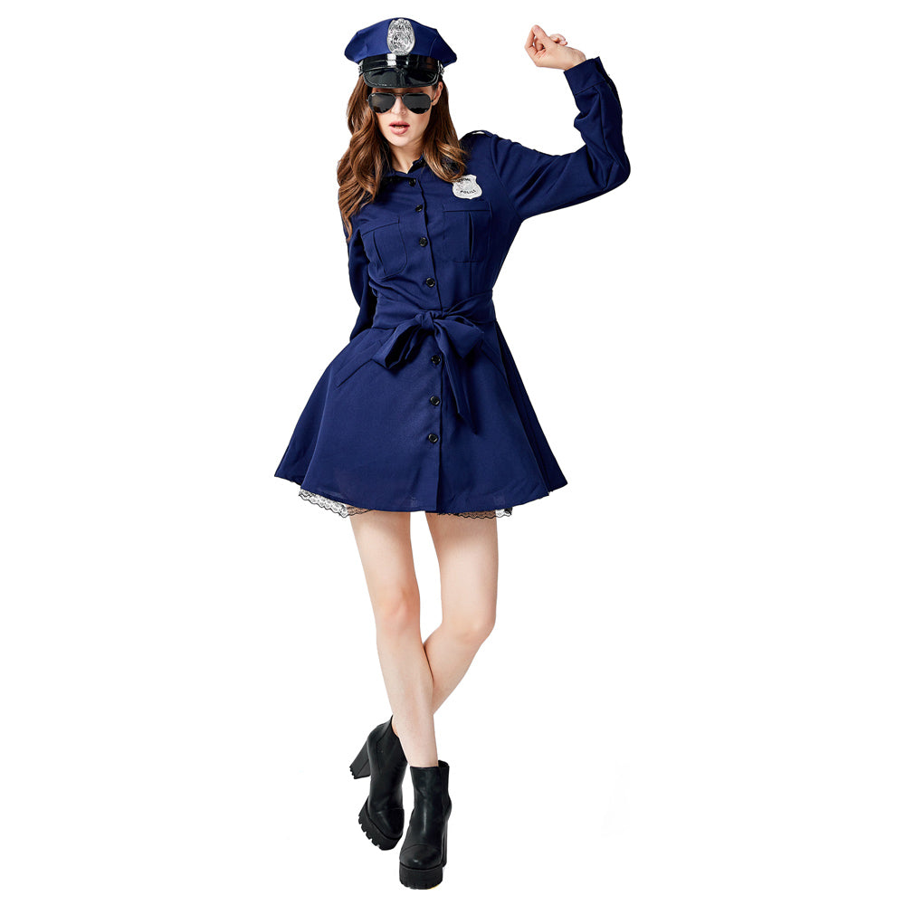 Women's Black Police Officer Uniform Costume With Hat - INSWEAR