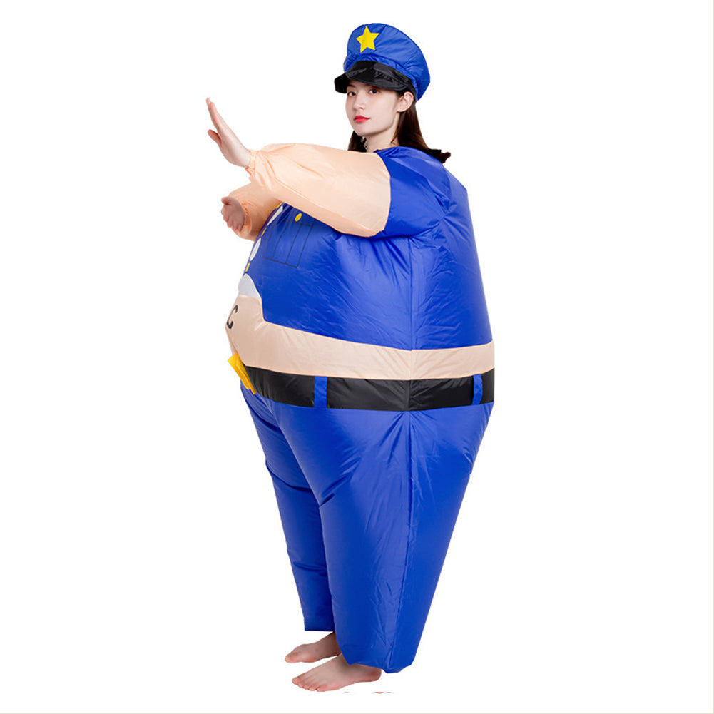 Adult Cop Inflatable Costume Blue Police Uniform Halloween Policewoman Jumpsuit Cosplay Fancy Dress - INSWEAR
