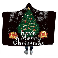 Merry Christmas Hooded Blanket Fleece Throw Blanket Winter Sofa Bedding Blankets - INSWEAR