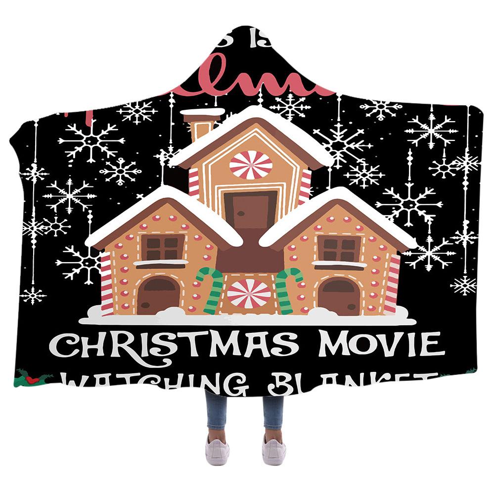 Merry Christmas Hooded Blanket Fleece Throw Blanket Winter Sofa Bedding Blankets - INSWEAR