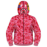 Kids Camouflage Hoodie Sweatshirt Casual Bape Shark Zip Up Hooded Coat Tracksuit Clothing Lounge Wear - INSWEAR