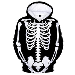 Unisex Halloween Cosplay Hoodies Men Women Skeleton Printed Long Sleeve Sportswear Casual Pullover Sweatshirt - INSWEAR