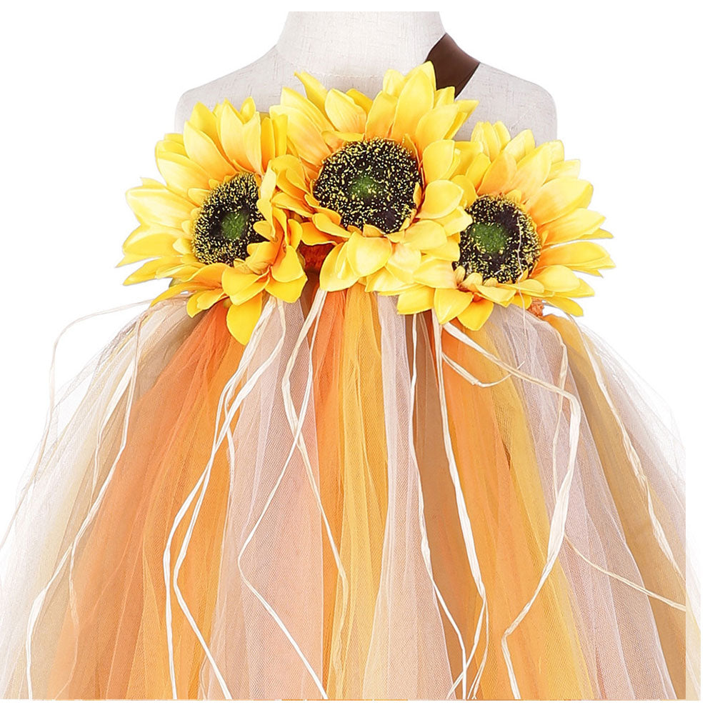 Girl's Sunflower Pumpkin Dress Halloween Fancy dress up Tutu Dress Cosplay Costume - INSWEAR