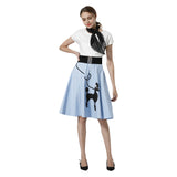 Retro Poodle Print High Waist Skater Vintage Rockabilly Swing Tee Cocktail Dress - INSWEAR