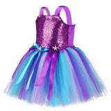 Princess Girls Mermaid Tutu Dress Kids Sparkle Sequin Purple Starfish Birthday Party Dresses Halloween Costume - INSWEAR
