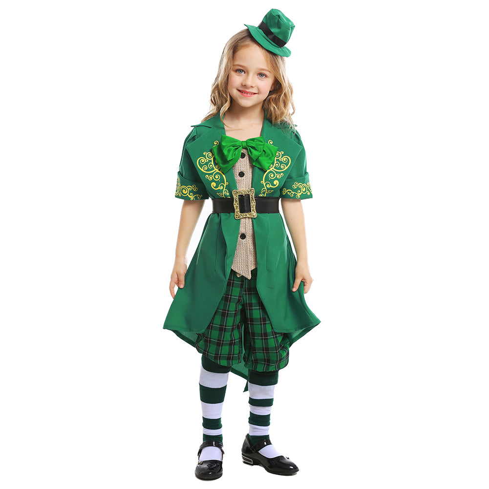 Kids Girls St Patrick's Day Leprechaun Costume Irish Exotic Outfit Green Elf Costume Irish Carnival Costume - INSWEAR