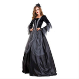 Women Long Dresses Elegant Halloween Party Cosplay Costume Vintage Witch Long Sleeve Maxi Dress - INSWEAR