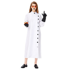 Women Halloween White Lab Coat Full Length Long Sleeve Fancy Cosplay Costume - INSWEAR