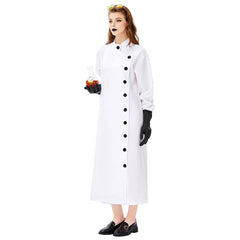 Women Halloween White Lab Coat Full Length Long Sleeve Fancy Cosplay Costume - INSWEAR