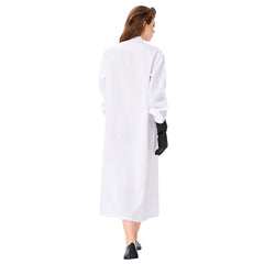 Women Halloween White Lab Coat Full Length Long Sleeve Fancy Cosplay Costume - INSWEAR