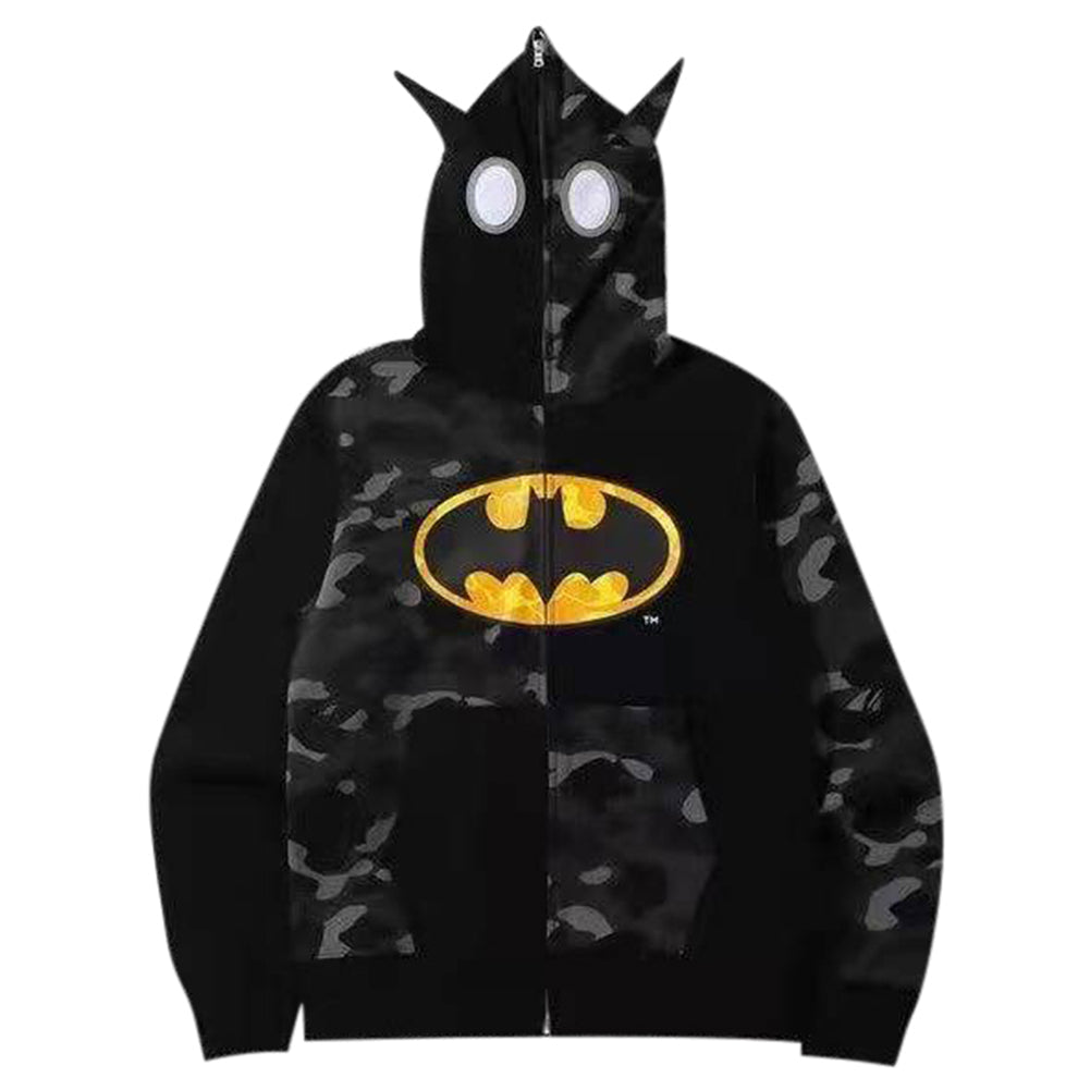 Unisex Batman Hoodies Bruce Wayne Cosplay Hooded Sweatshirt Casual Full Face Zip Up Hoodie - INSWEAR