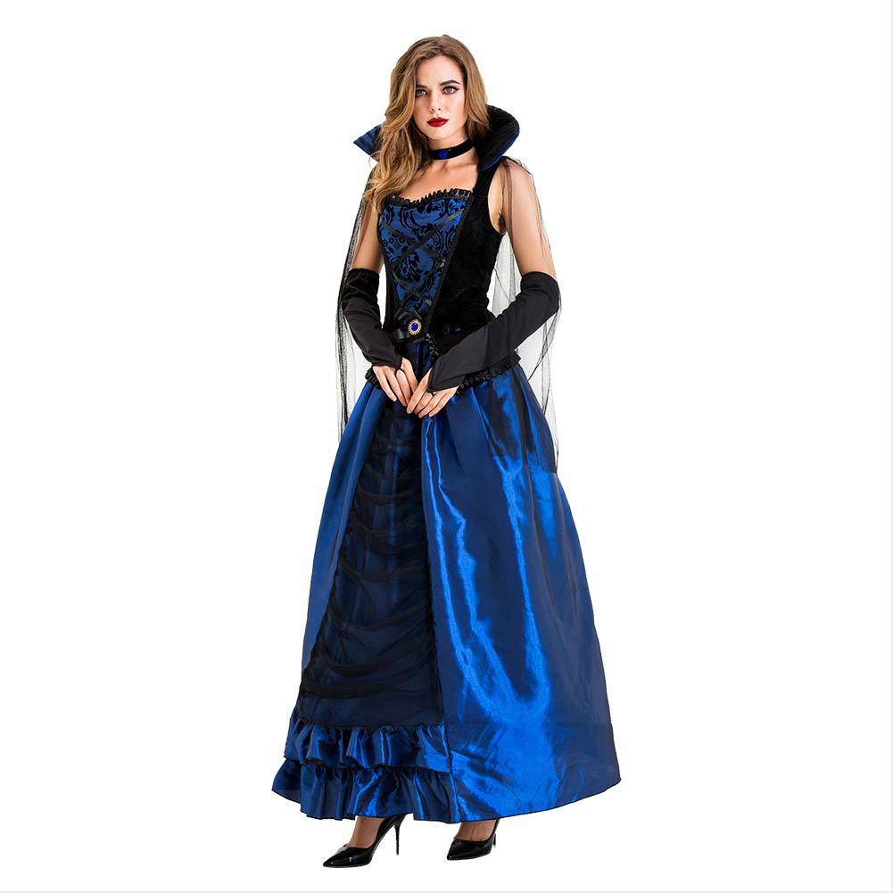 Women Halloween Blue Enchantress Palace Dress New Queen Earl Dress Vampire Party Costume Dress - INSWEAR