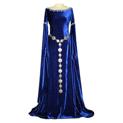 Women Medieval Costume Lace Up Vintage Floor Length Halloween Dress Blue Medieval Fancy Dress - INSWEAR