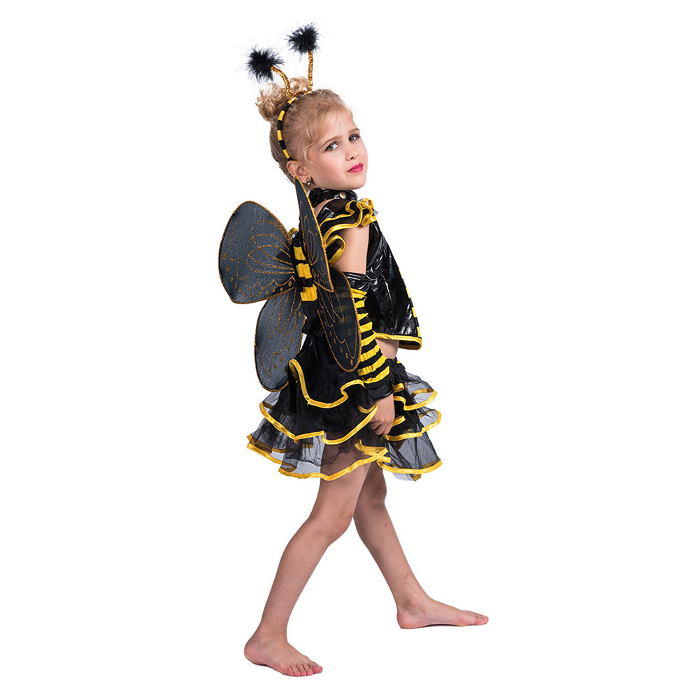 Girls Bumble Bee Costume Honeybee Fancy Dress Up Outfit Fairy Ballerina Tutu Skirt Set - INSWEAR