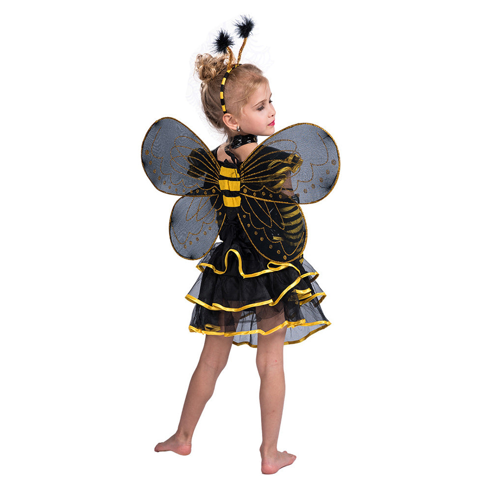 Girls Bumble Bee Costume Honeybee Fancy Dress Up Outfit Fairy Ballerina Tutu Skirt Set - INSWEAR