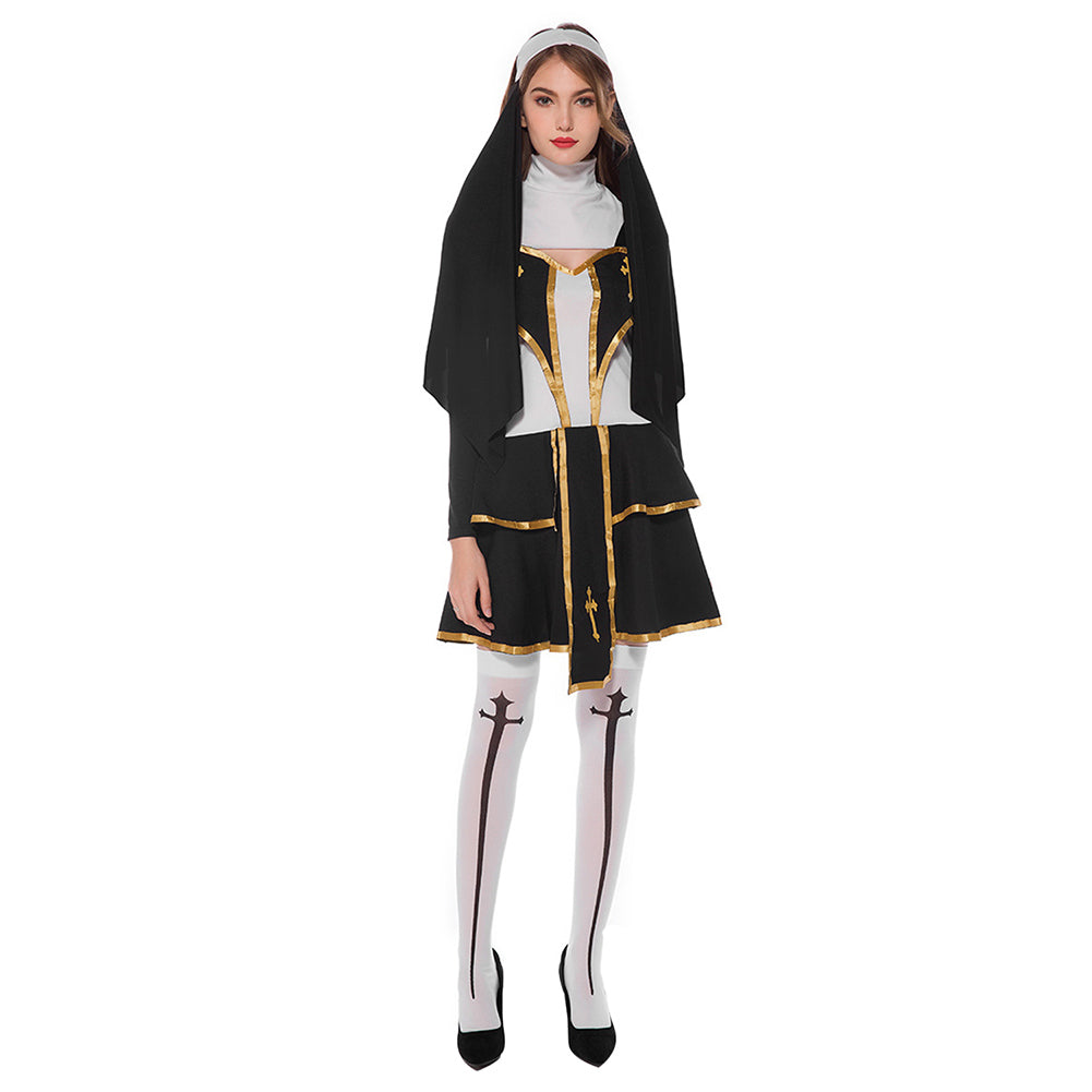 Women Halloween Sexy Flirty Nun Cosplay Costume Fancy Stage Performance Outfit - INSWEAR