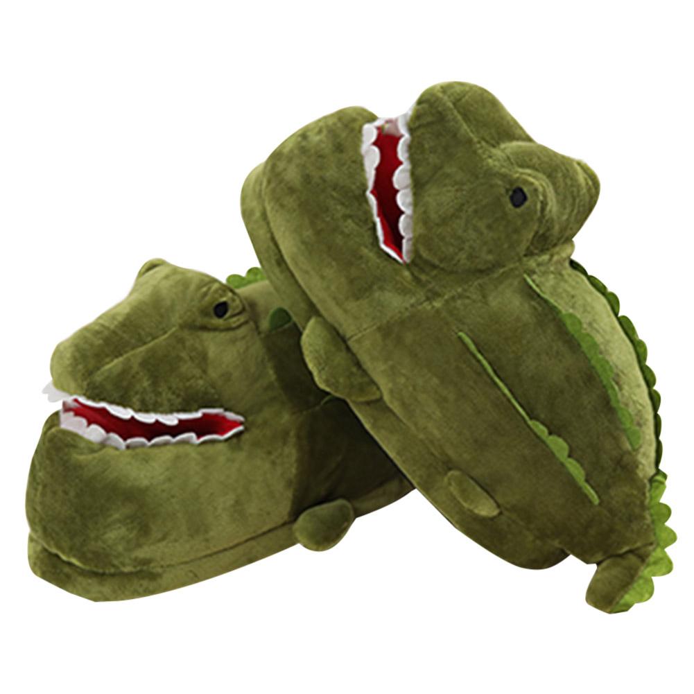 Winter Home Slippers Soft Warm Unisex Indoor Floor Shoes Cartoon Crocodile Design Cotton-padded Shoes - INSWEAR