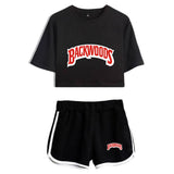 Women Crop Top & Shorts Set Backwoods Printed Summer 2 Pieces Casual Clothes - INSWEAR