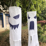 2PCs Halloween Hanging Ghost Windsocks Flag Decoration Haunted House Hanging Ghost Horror Props Creepy Decor - INSWEAR