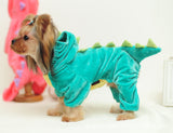 Pet Plush Outfit Dinosaur Costume with Hood for Small Dogs & Cats Jumpsuit Winter Coat Warm Clothes - INSWEAR