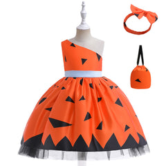 Kids Girls Funny Pumpkin Cosplay Dress Halloween Carnival Costume Dress Up - INSWEAR