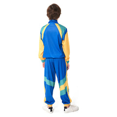 Children Stage Costume Blue Retro Dance Clothes Sportwear Set Outfits Halloween Carnival Suit