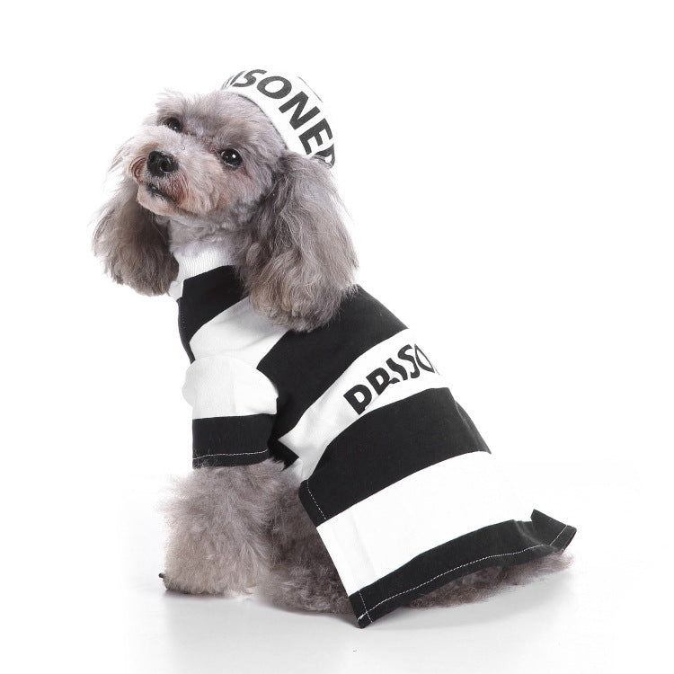Prisoner Dog Costume - Prison Pooch Dog Halloween Costume Party Pet Dog Costume Clothes Cosplay with Hat - INSWEAR