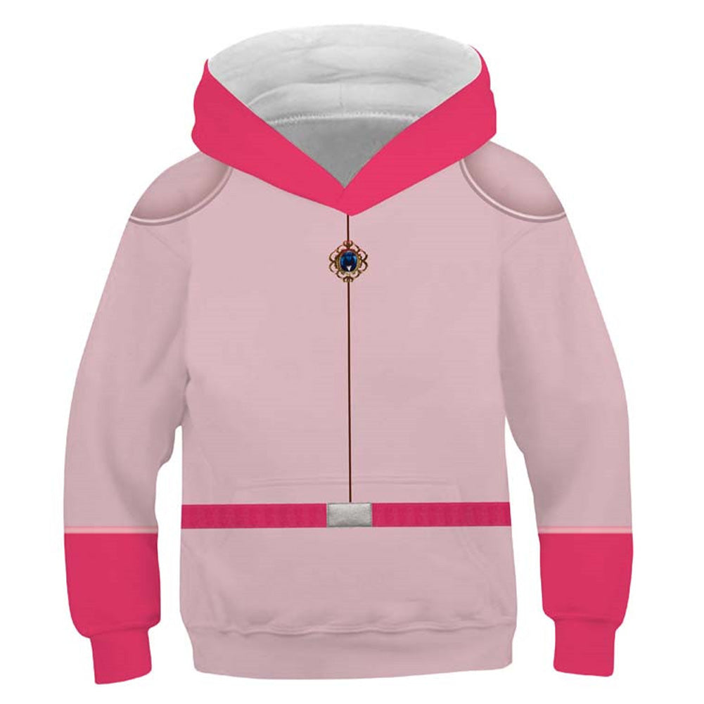 Kids Children Princess Peach Cosplay Hoodie Printed Hooded Sweatshirt Casual Streetwear