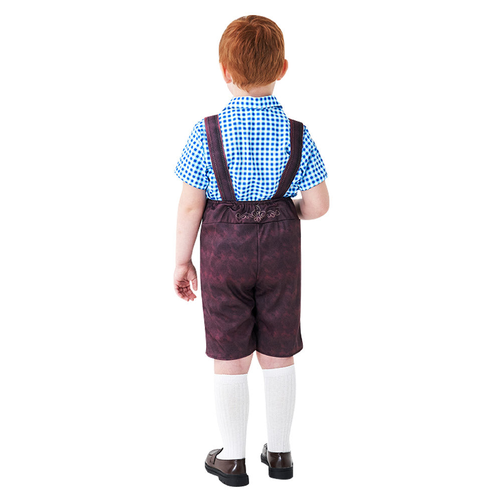 Children‘s Blue Plaid Shirt Beer Strap Pants Cosplay Costume Outfits Halloween Carnival Party Disguise Suit
