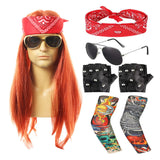 80s Cosplay Wig Long Curly Hair Wavy Wig Punk Men‘s Rock Headgear Masquerade Performance Props Costume Accessories