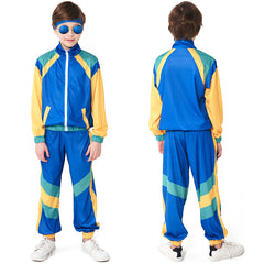 Children Stage Costume Blue Retro Dance Clothes Sportwear Set Outfits Halloween Carnival Suit