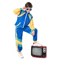 Children Stage Costume Blue Retro Dance Clothes Sportwear Set Outfits Halloween Carnival Suit