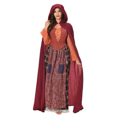 Adult Hocus Pocus 2 Mary Sanderson Hooded Cloak Outfits Halloween Carnival Suit - INSWEAR