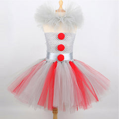Kids Girls Clown TuTu Dress Cosplay Costume Outfits Halloween Carnival Party Suit