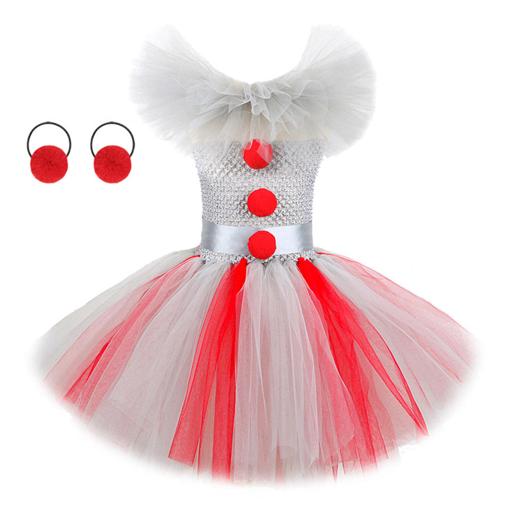 Kids Girls Clown TuTu Dress Cosplay Costume Outfits Halloween Carnival Party Suit