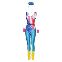 80s 90s Women Vintage Tracksuit Leotard Legging American Independence Day Workout Costume Cosplay Halloween Carnival Suit