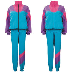 80s Tracksuit Blue-Purple 8-Piece Set Windbreaker Adult Cosplay Costume Fancy Outfit Halloween Carnival Suit