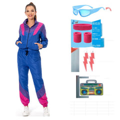 80s Tracksuit Red-blue 8-Piece Set Windbreaker Adult Cosplay Costume Fancy Outfit Halloween Carnival Suit
